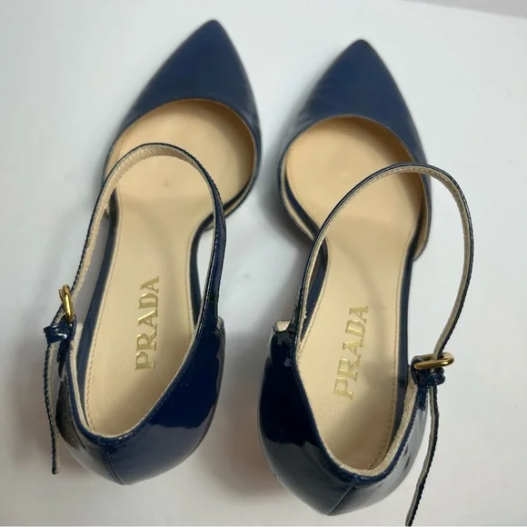 Prada Pointed Toe Kitten Heels Blue Size 36.5 US 6.5 - Picture 5 of 13